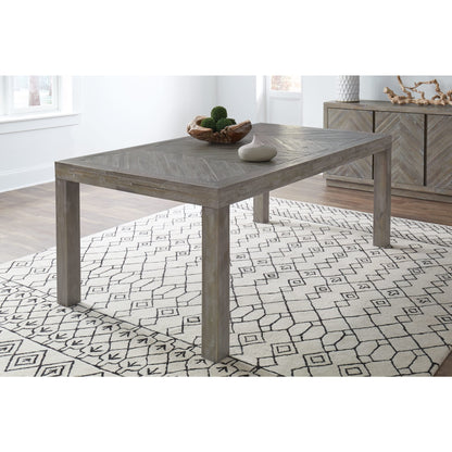 Modus Herringbone Solid Wood Rectangular Dining Table in Rustic Latte