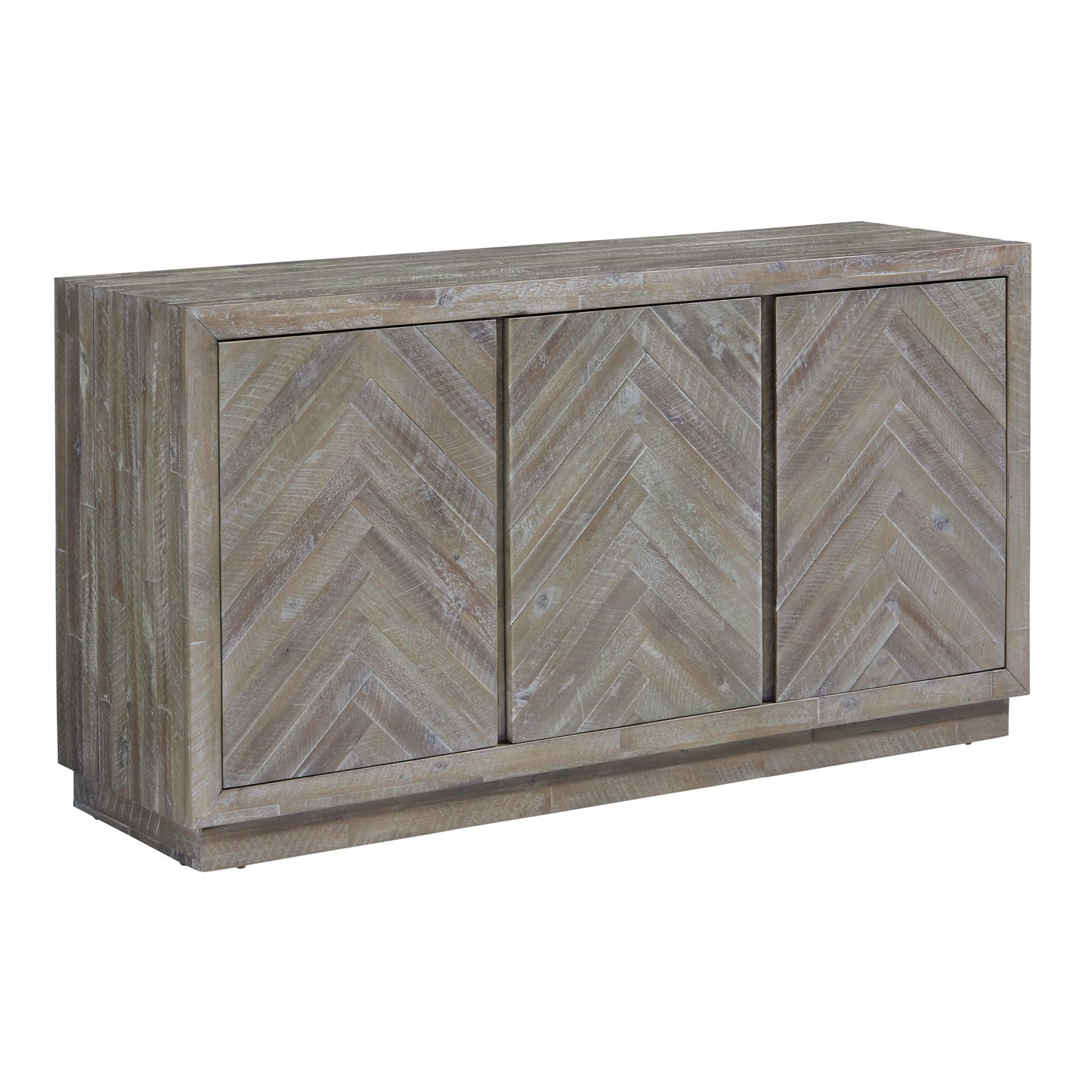 Modus Herringbone Solid Wood Three Door Sideboard in Rustic Latte