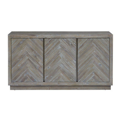 Modus Herringbone Solid Wood Three Door Sideboard in Rustic Latte
