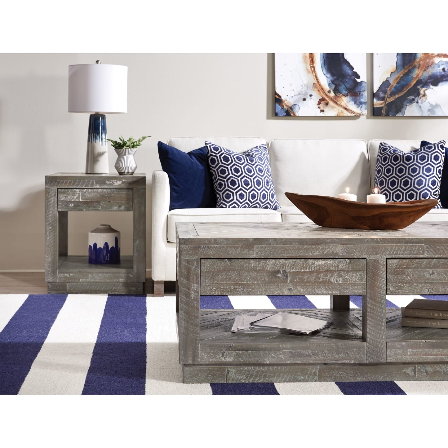 Modus Modus Herringbone Solid Wood Two Drawer Coffee Table in Rustic Latte