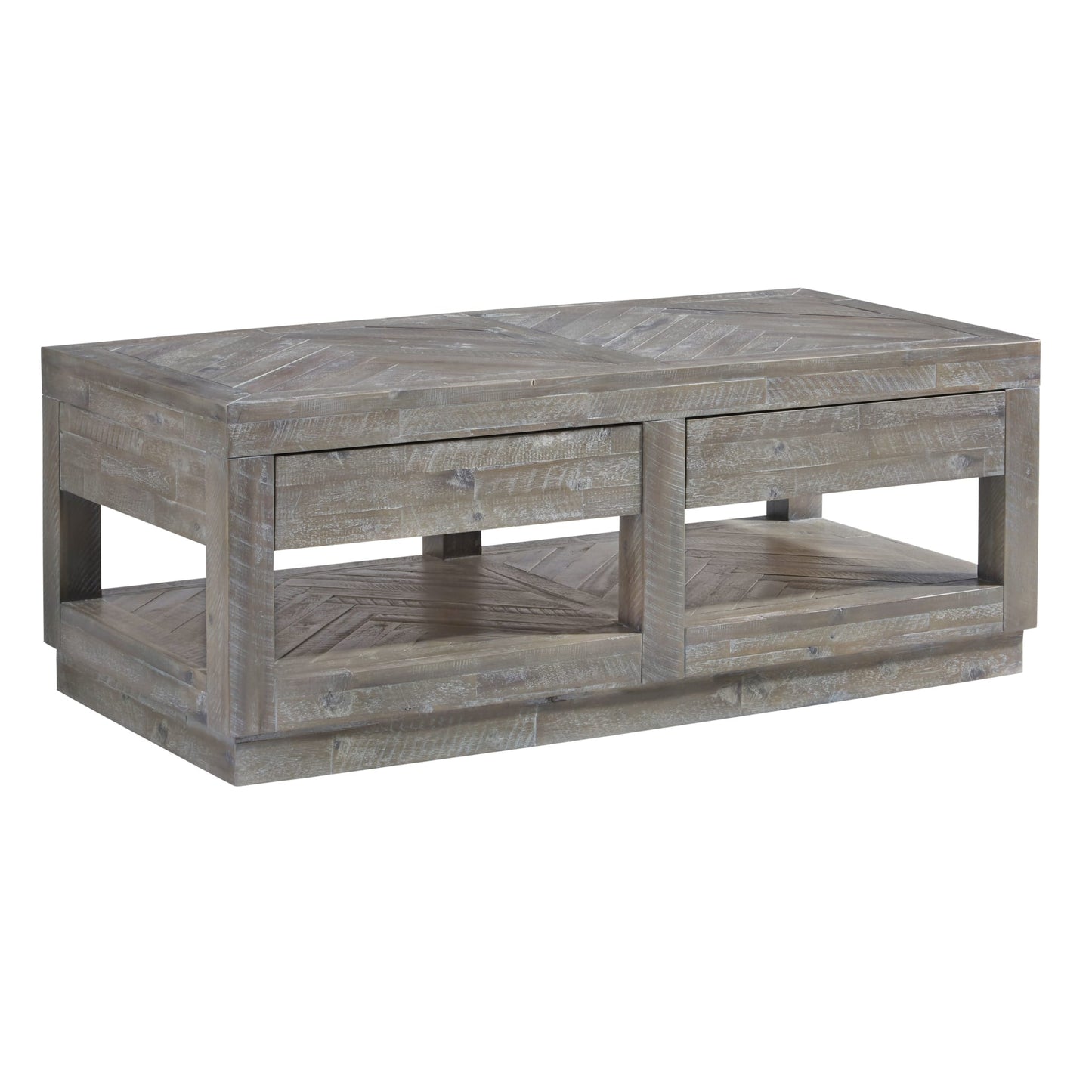 Modus Modus Herringbone Solid Wood Two Drawer Coffee Table in Rustic Latte