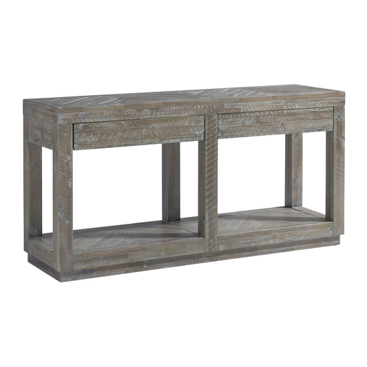 Modus Herringbone Solid Wood Two Drawer Console in Rustic Latte