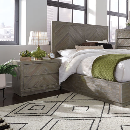 Modus Herringbone Solid Wood Two Drawer Nightstand in Rustic Latte