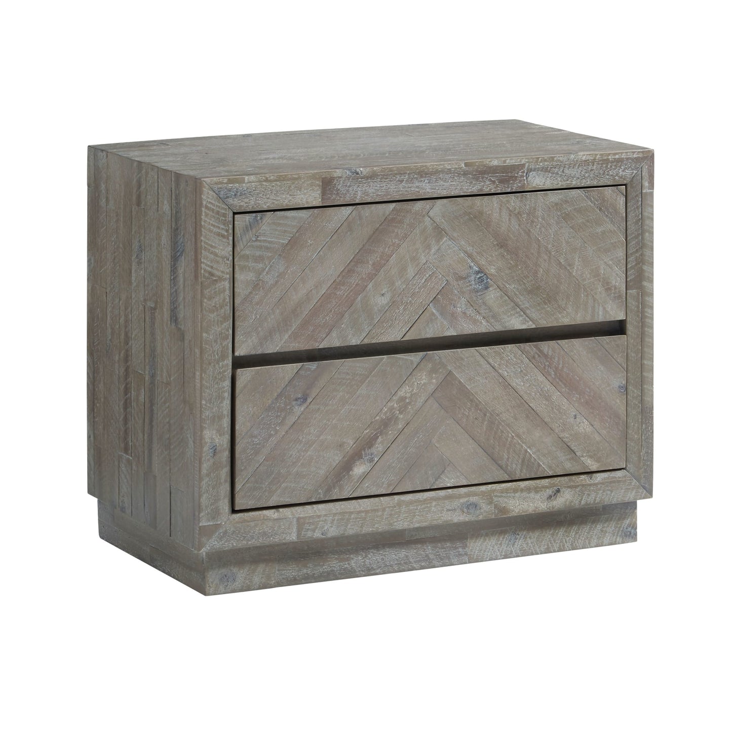 Modus Herringbone Solid Wood Two Drawer Nightstand in Rustic Latte