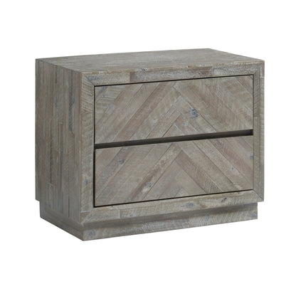 Modus Herringbone Solid Wood Two Drawer Nightstand in Rustic Latte