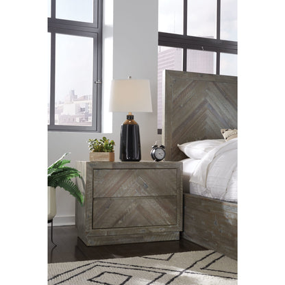 Modus Herringbone Solid Wood Two Drawer Nightstand in Rustic Latte