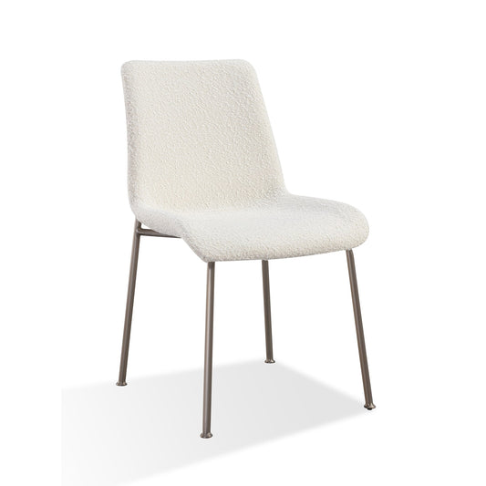 Modus Jade Upholstered Dining Chair in Cottage Cheese Boucle and Brushed Nickel Metal