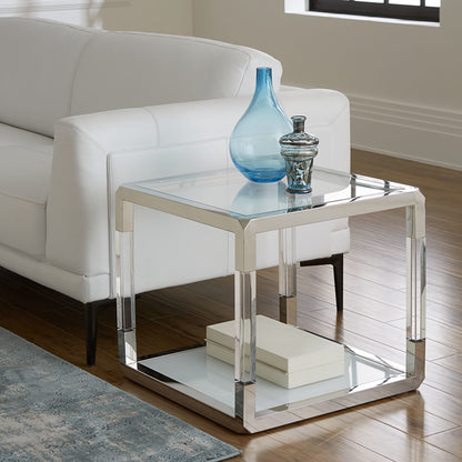 Modus Jasper End Table in Acrylic/White Glass/PSS