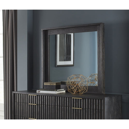 Modus Kentfield Solid Wood Beveled Glass Mirror in Black Drifted Oak