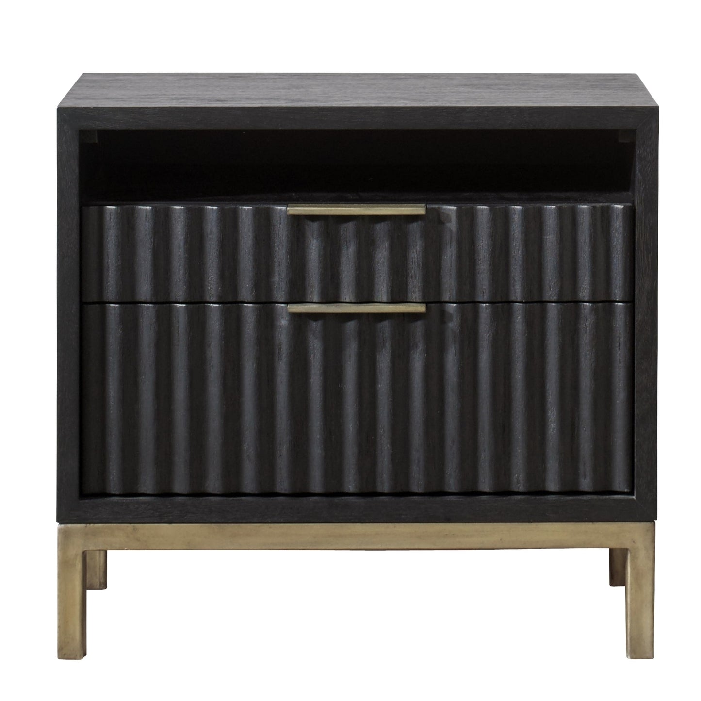 Modus Kentfield Solid Wood Two Drawer Nightstand in Black Drifted Oak