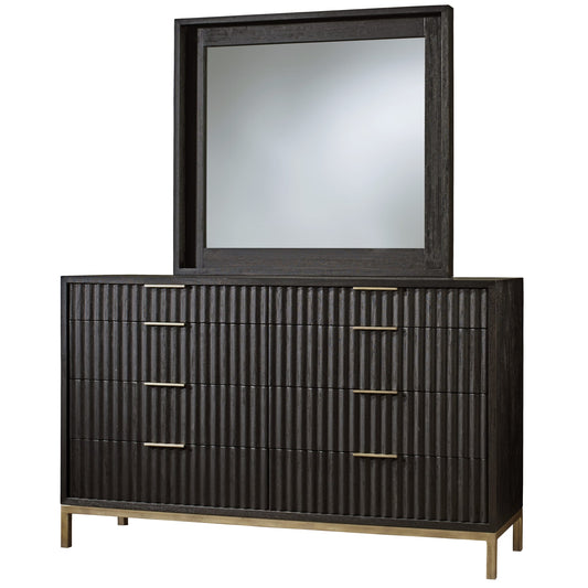 Modus Kentifield Solid Wood Eight Drawer Dresser in Black Drifted Oak