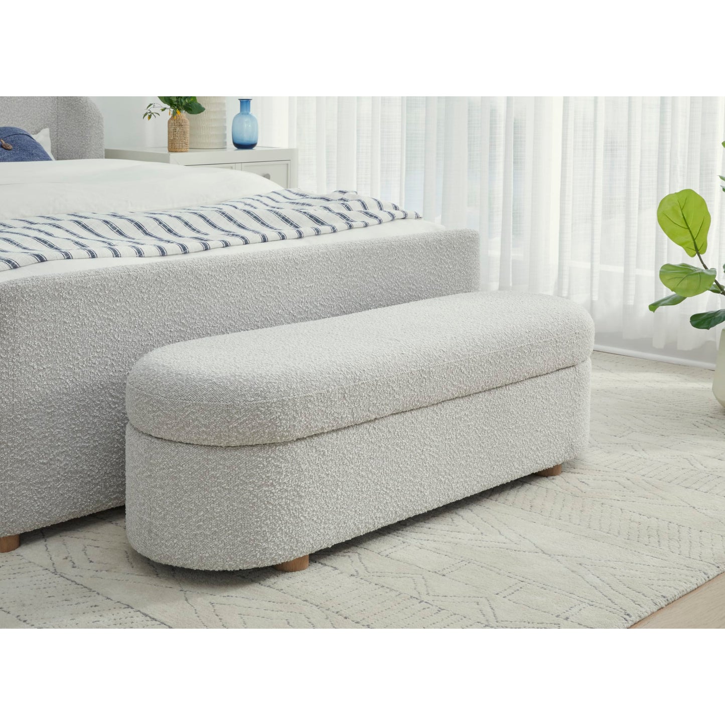Modus Kiki Upholstered Hinged Storage Bench in Cotton Ball Boucle