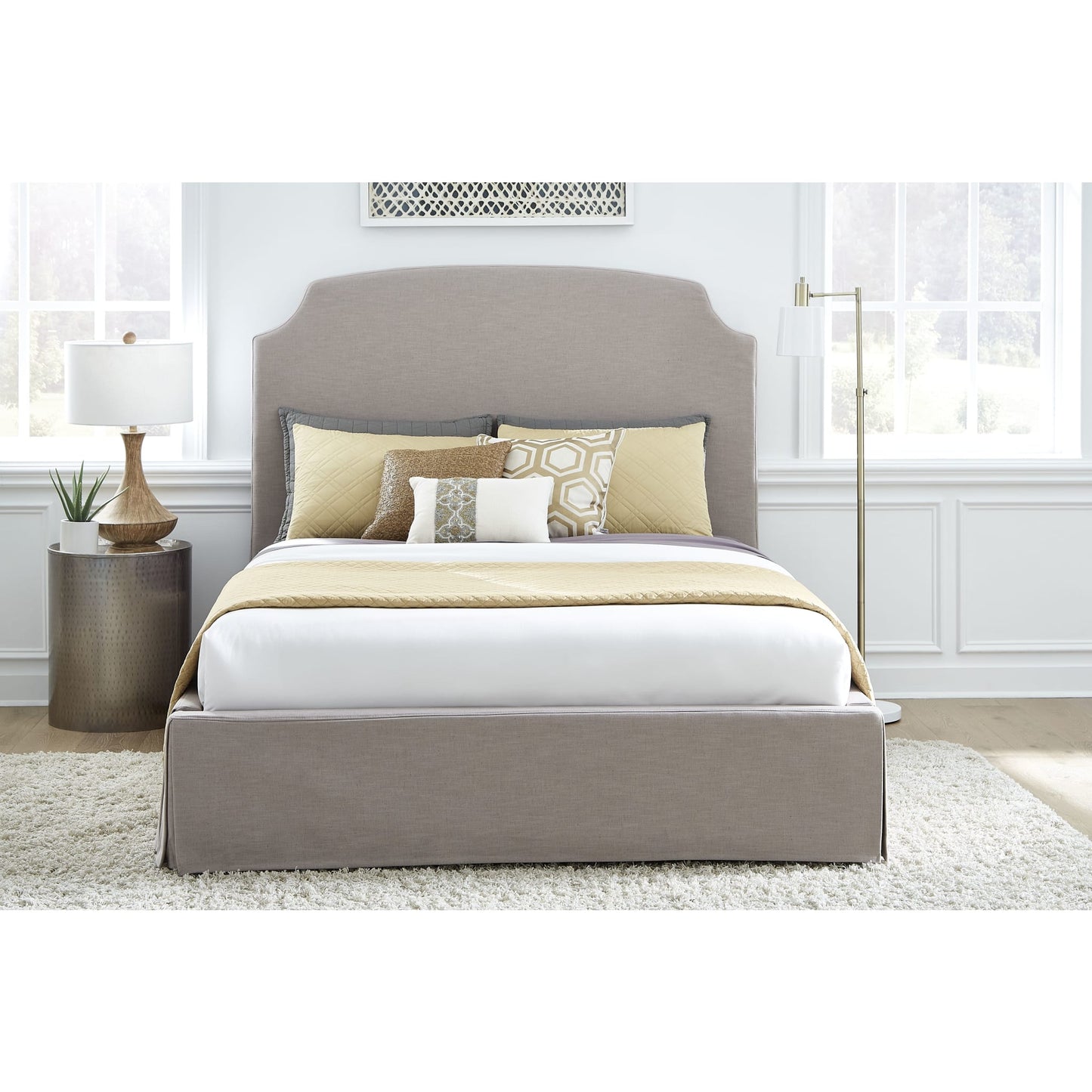 Modus Laurel Upholstered Skirted Storage Panel Bed in Wheat