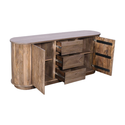 Modus Liyana Solid Wood Three Drawer Two Door Sideboard in Natural Tan