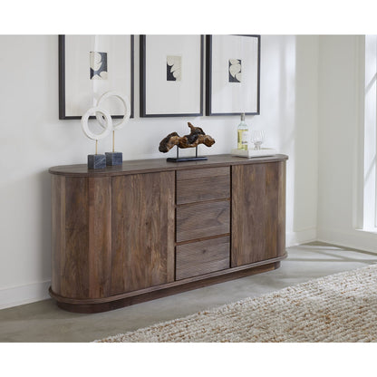 Modus Liyana Solid Wood Three Drawer Two Door Sideboard in Natural Tan