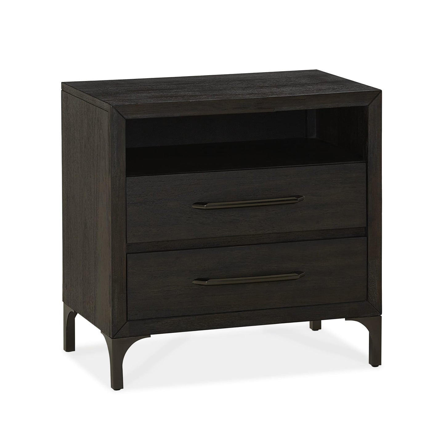 Modus Lucerne Two-Drawer Metal Leg Nightstand in Vintage Coffee