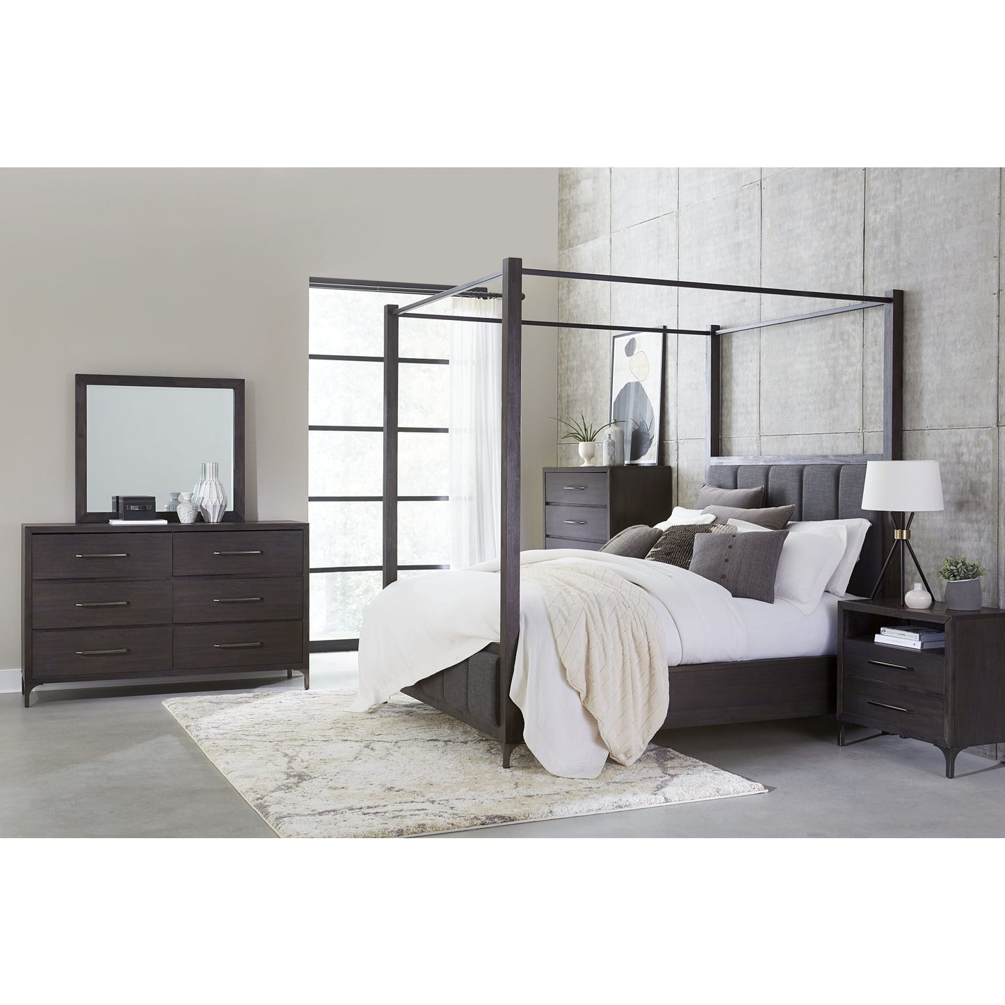 Modus Lucerne Two-Drawer Metal Leg Nightstand in Vintage Coffee