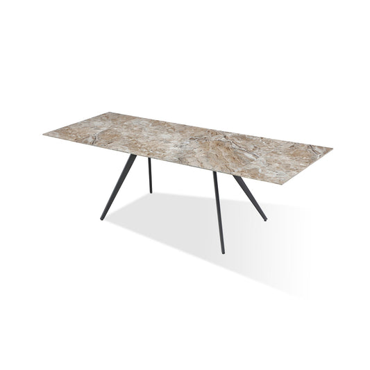 Modus Lucia Double Extension Stone Top Metal Leg Dining Table in Rich Brown and Black