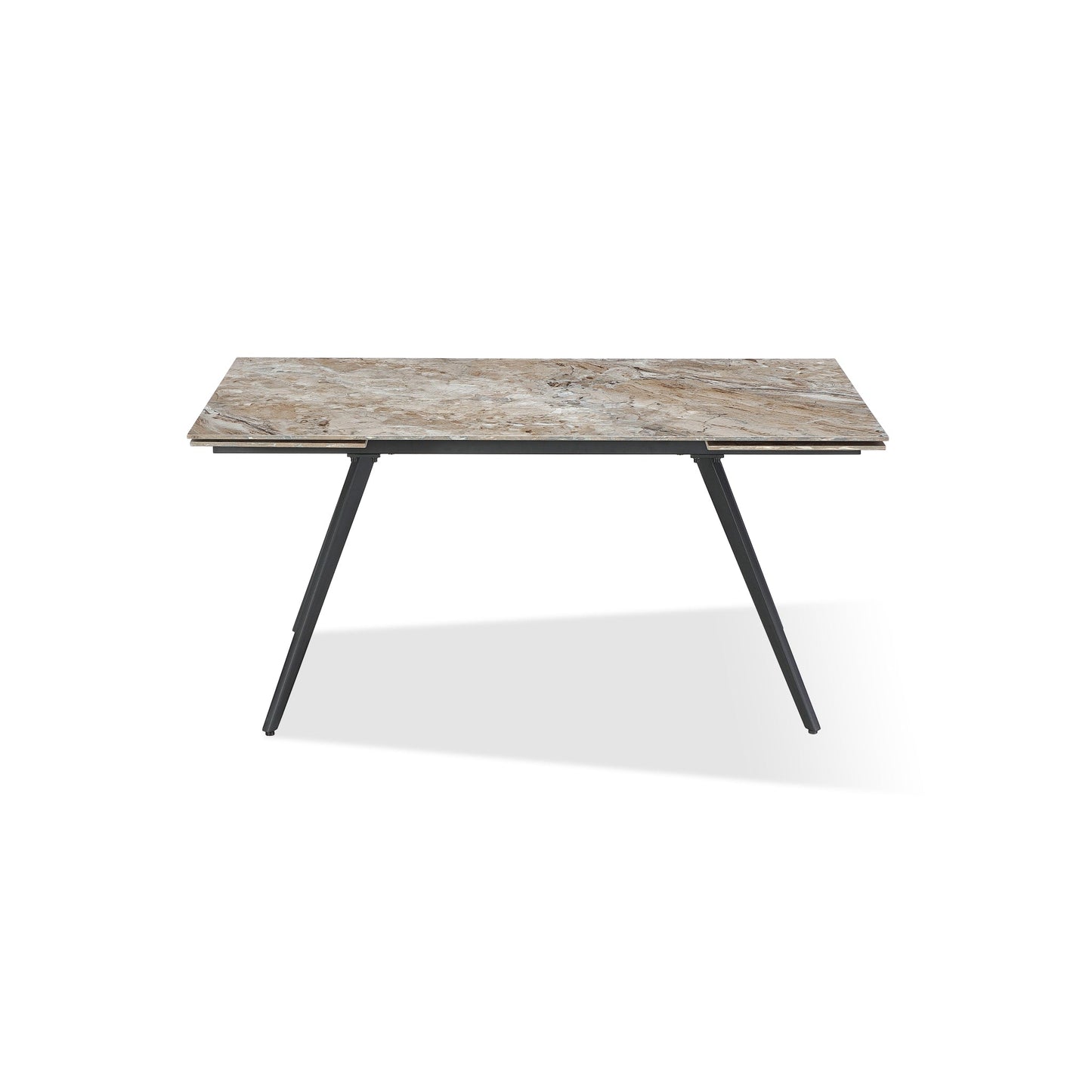 Modus Lucia Double Extension Stone Top Metal Leg Dining Table in Rich Brown and Black