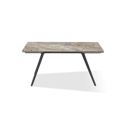 Modus Lucia Double Extension Stone Top Metal Leg Dining Table in Rich Brown and Black