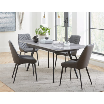 Modus Lucia Extendable Stone Top Metal Leg Dining Table in Piedra and Black