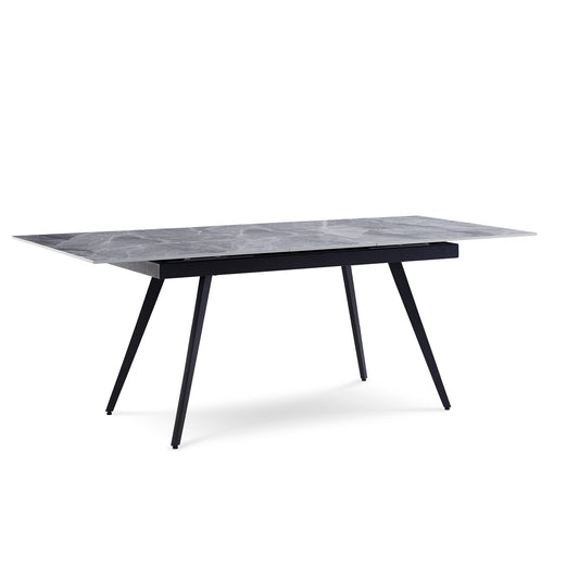 Modus Lucia Extendable Stone Top Metal Leg Dining Table in Piedra and Black