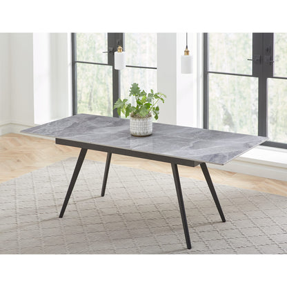 Modus Lucia Extendable Stone Top Metal Leg Dining Table in Piedra and Black