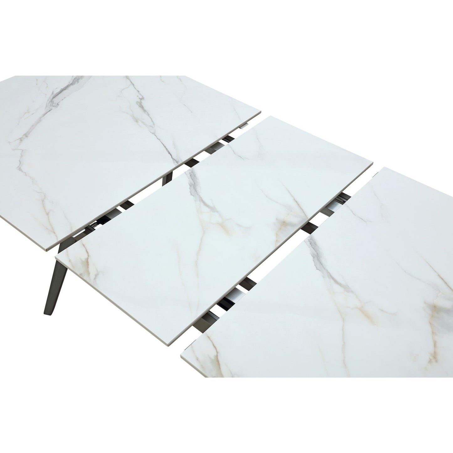 Modus Lucia Extendable Stone Top Metal Leg Dining Table in Polished Cappuccino and Gunmetal