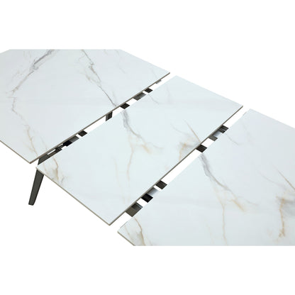 Modus Lucia Extendable Stone Top Metal Leg Dining Table in Polished Cappuccino and Gunmetal