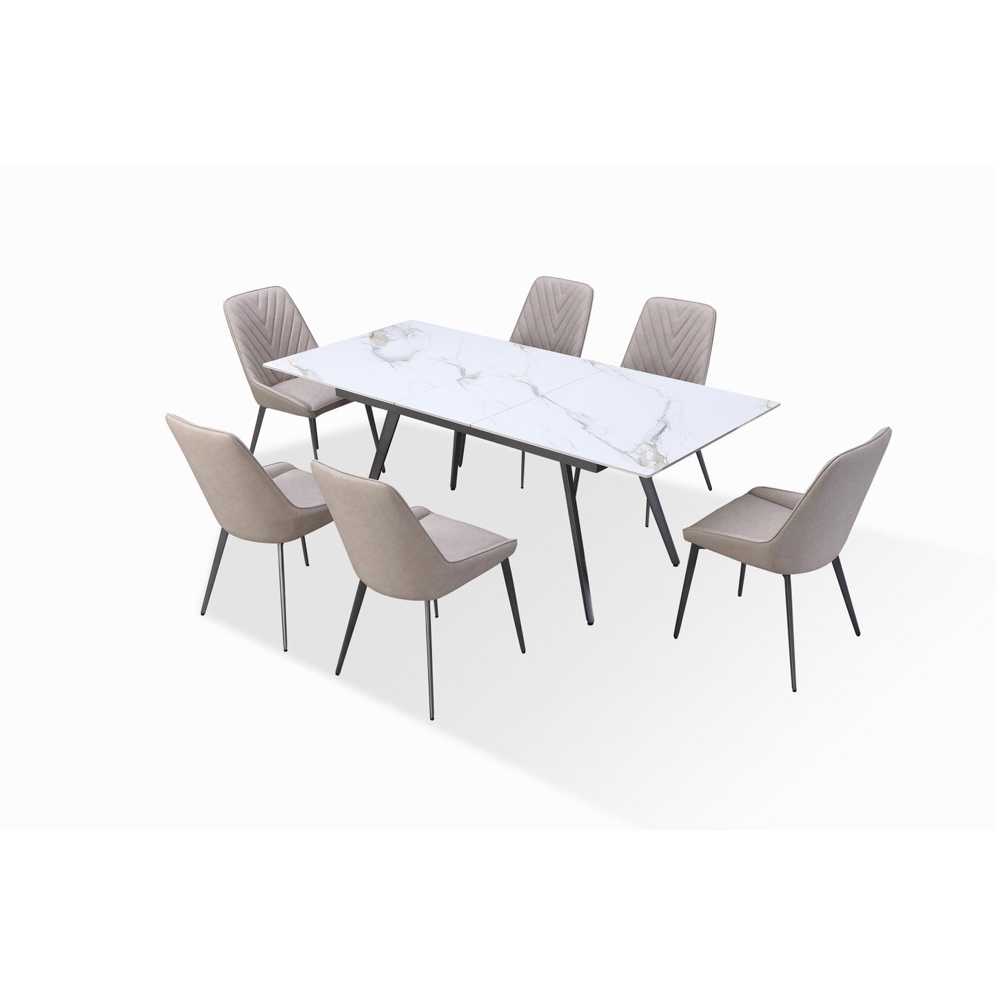 Modus Lucia Extendable Stone Top Metal Leg Dining Table in Polished Cappuccino and Gunmetal