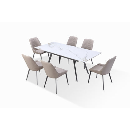Modus Lucia Extendable Stone Top Metal Leg Dining Table in Polished Cappuccino and Gunmetal
