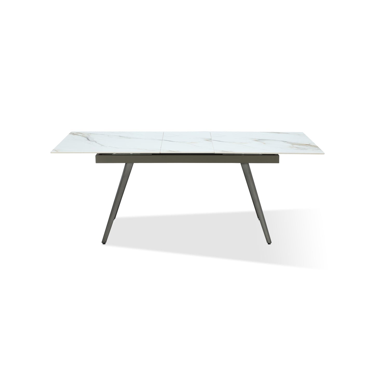 Modus Lucia Extendable Stone Top Metal Leg Dining Table in Polished Cappuccino and Gunmetal
