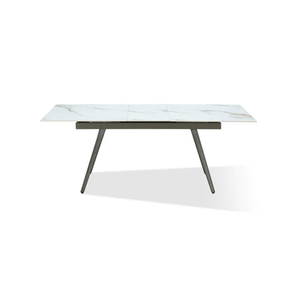 Modus Lucia Extendable Stone Top Metal Leg Dining Table in Polished Cappuccino and Gunmetal