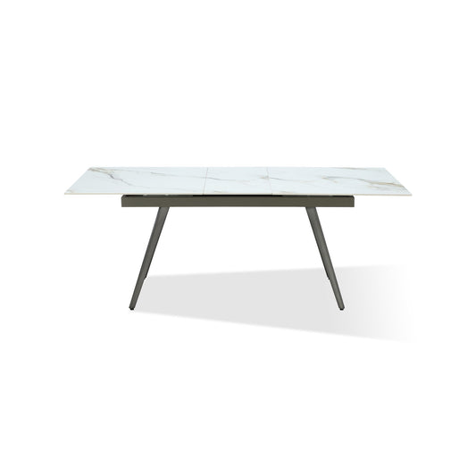 Modus Lucia Extendable Stone Top Metal Leg Dining Table in Polished Cappuccino and Gunmetal