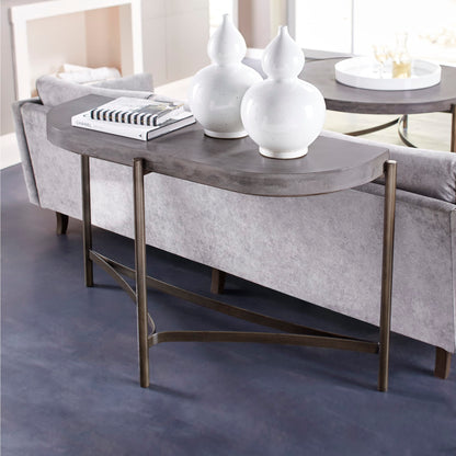 Modus Lyon Semi-circular Natural Concrete and Metal Console Table