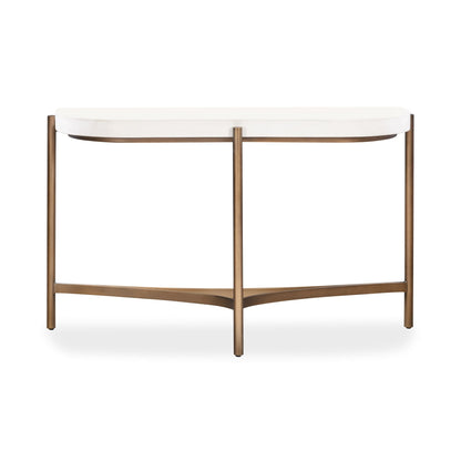 Modus Lyon Semi-circular White Concrete and Metal Console Table