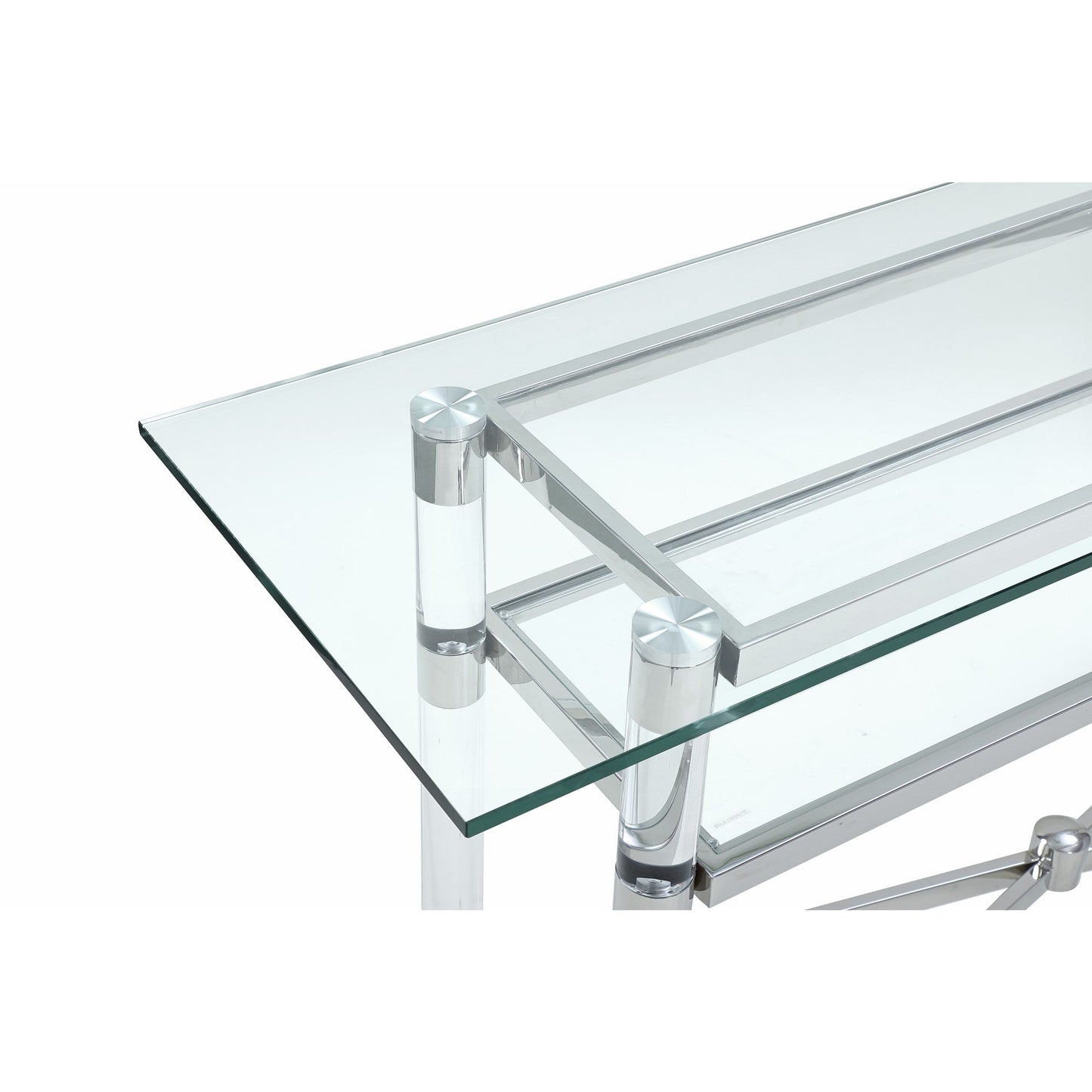 Modus Marilyn Glass Top Dining Server in Polished Stainless Steel and Clear Acrylic