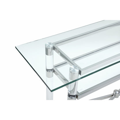 Modus Marilyn Glass Top Dining Server in Polished Stainless Steel and Clear Acrylic