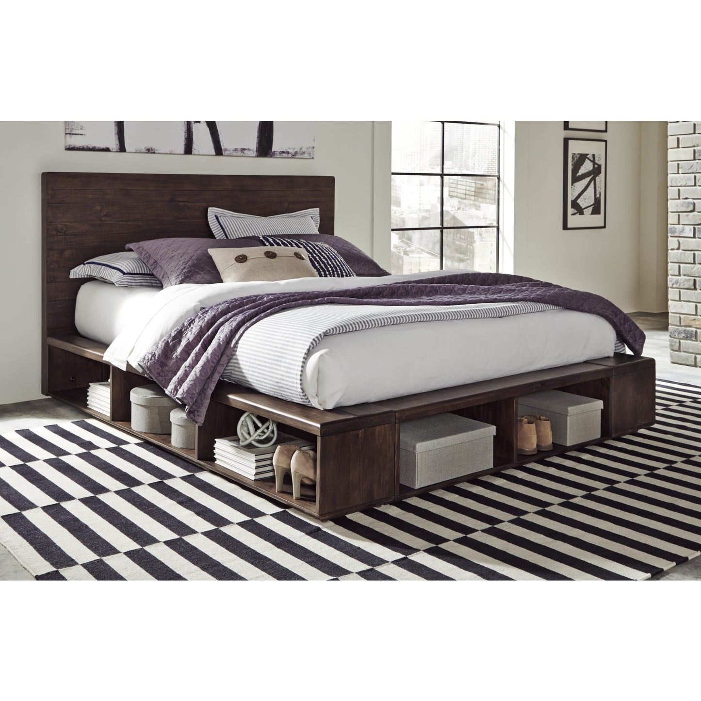 Modus McKinney Solid Wood Low Platform Storage Bed in Espresso Pine