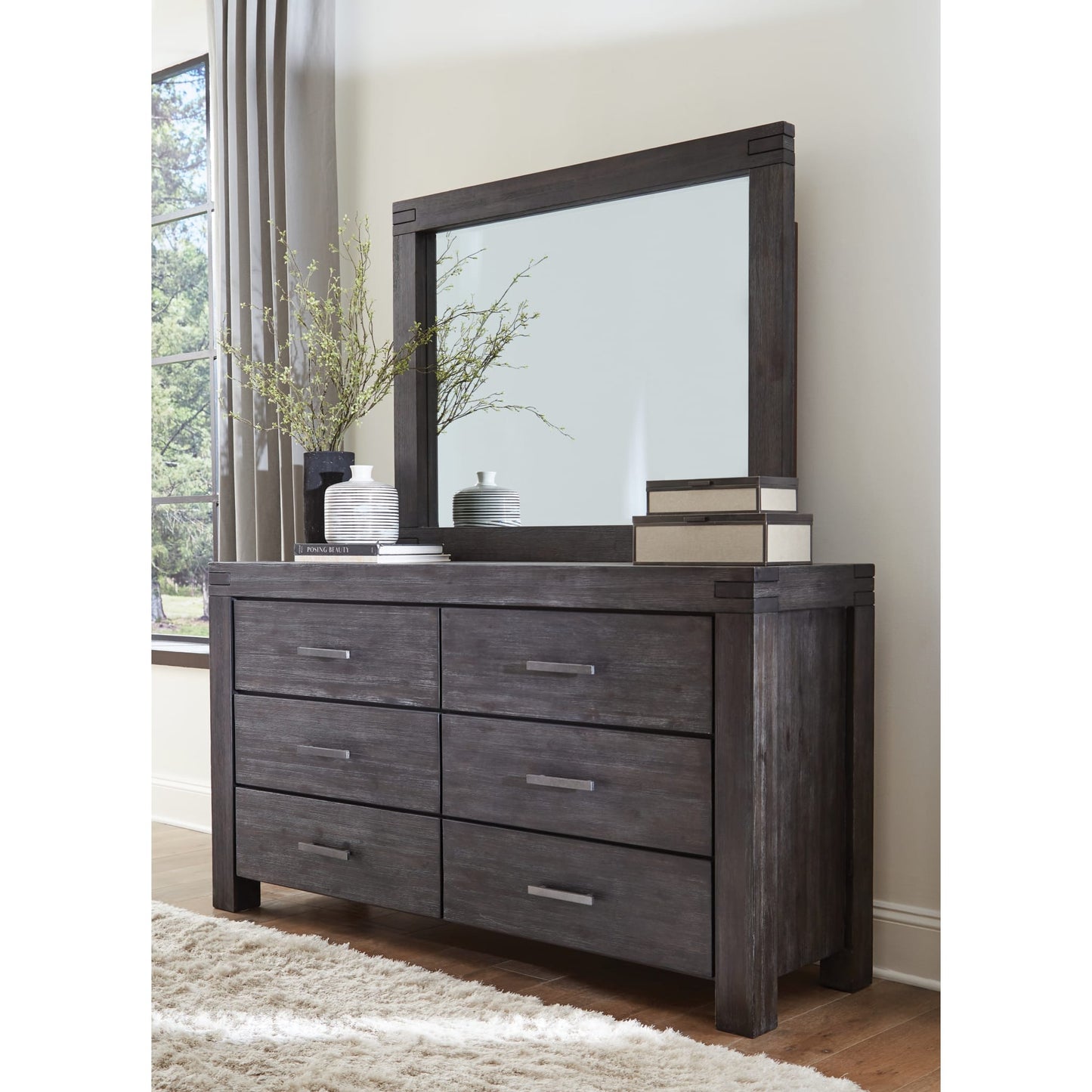Modus Meadow Six Drawer Solid Wood Dresser Finish n Graphite