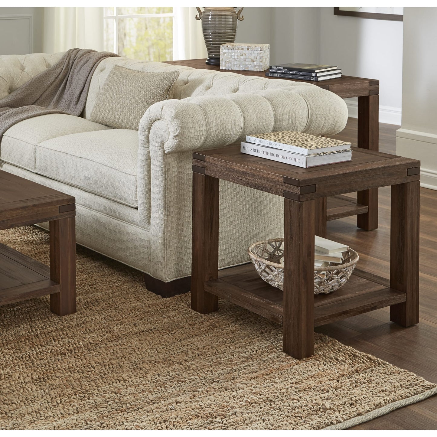Modus Meadow Solid Wood Rectangular Side Table in Brick Brown
