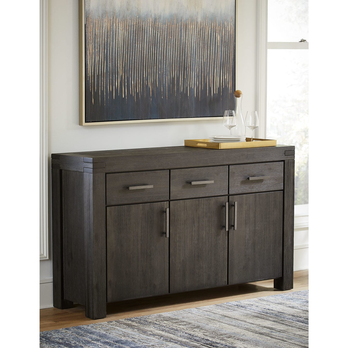 Modus Meadow Solid Wood Three Drawer Three Door Sideboard in Graphite