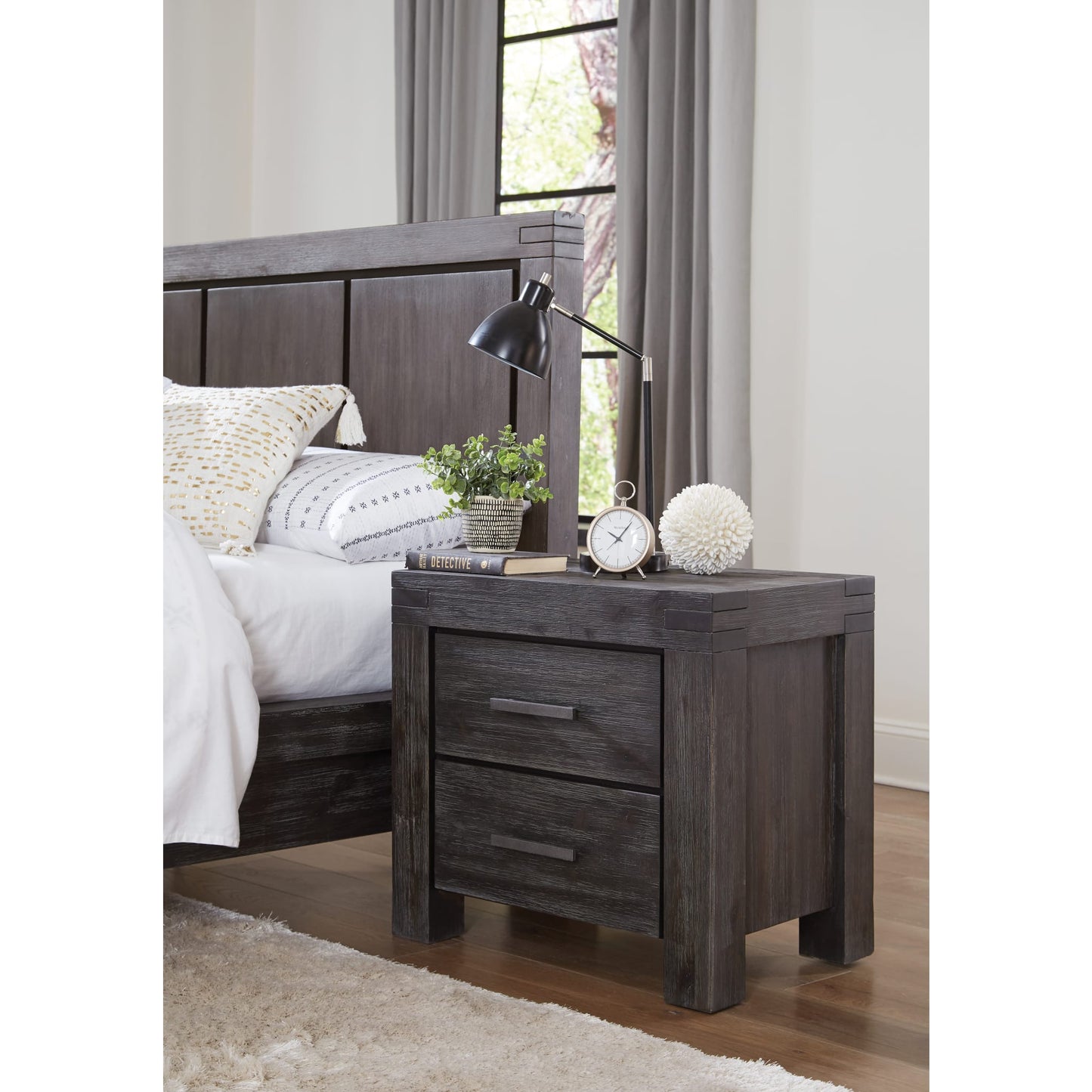 Modus Meadow Solid Wood Two Drawer Nightstand in Graphite