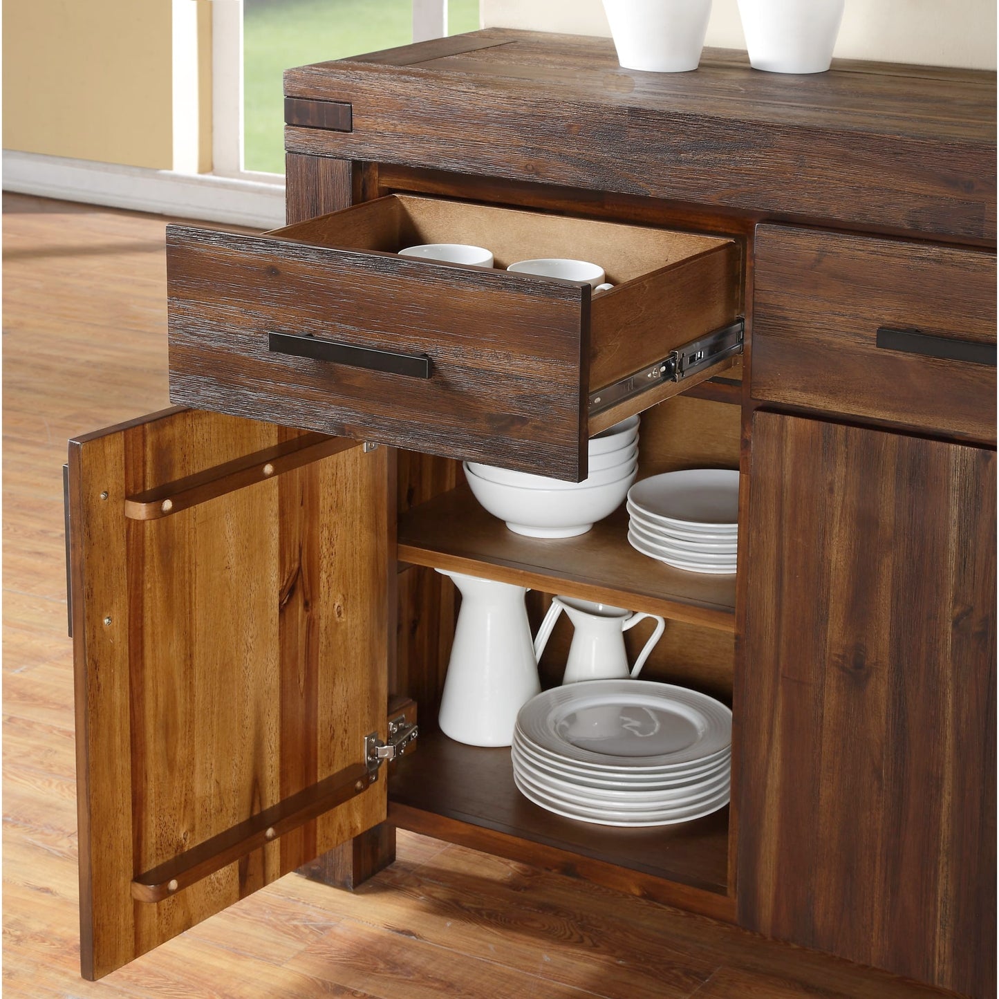 Modus Meadow Three Drawer Three Door Solid Wood Sideboard in Brick Brown
