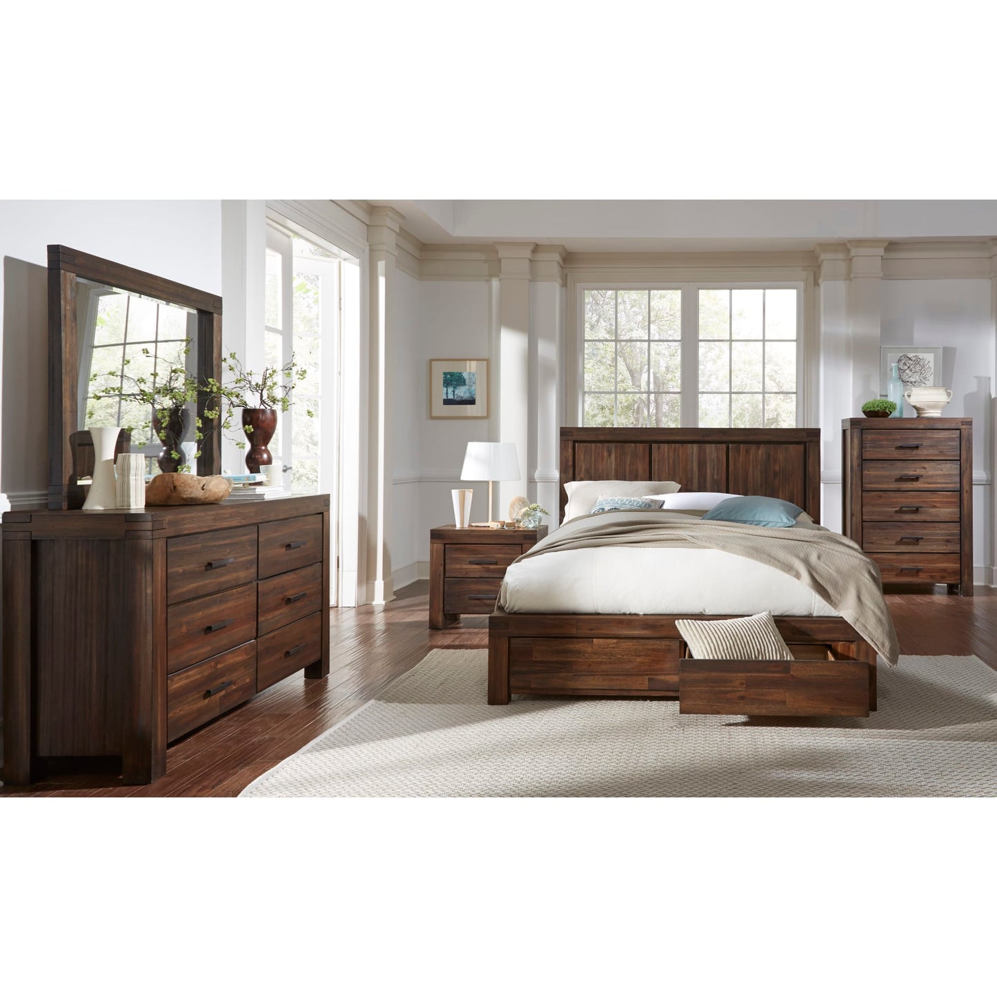 Modus Meadow Two Drawer Solid Wood Nightstand in Brick Brown