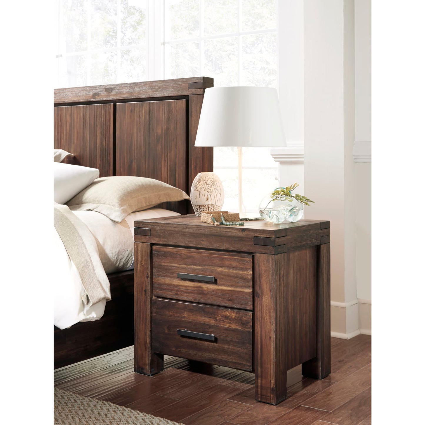 Modus Meadow Two Drawer Solid Wood Nightstand in Brick Brown