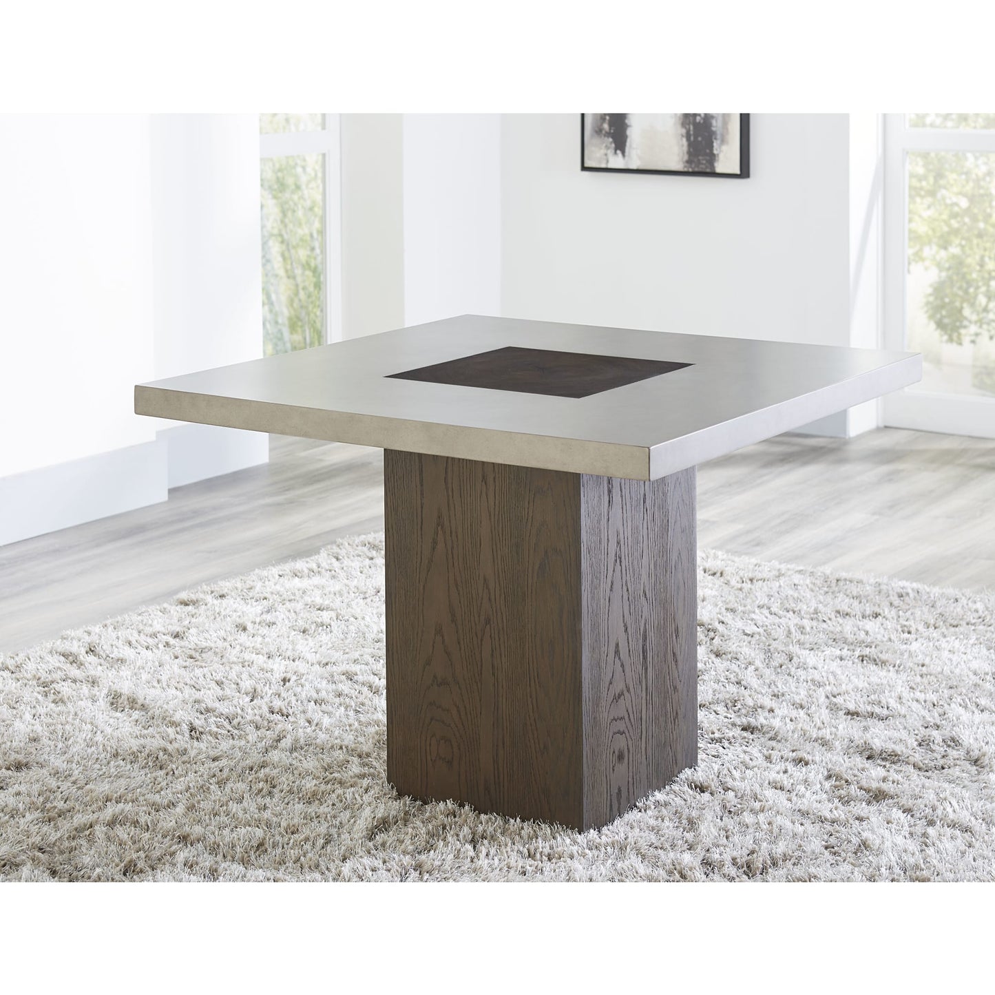 Modus Modesto Concrete Top Wood Base Dining Table in Natural Concrete and French Roast