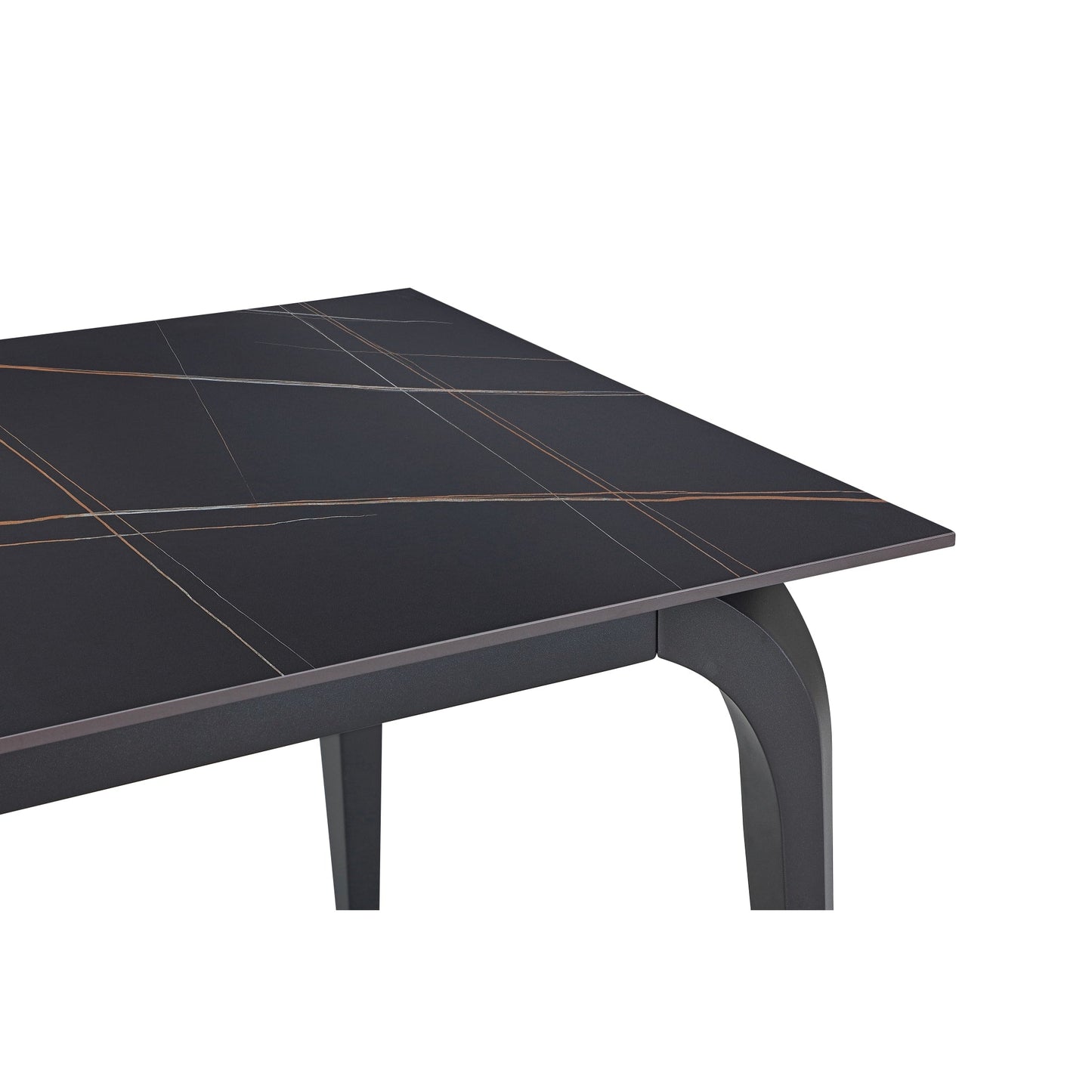 Modus Nicoya Stone Top Rectangular Dining Table in Black Stone and Black Metal