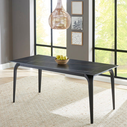 Modus Nicoya Stone Top Rectangular Dining Table in Black Stone and Black Metal