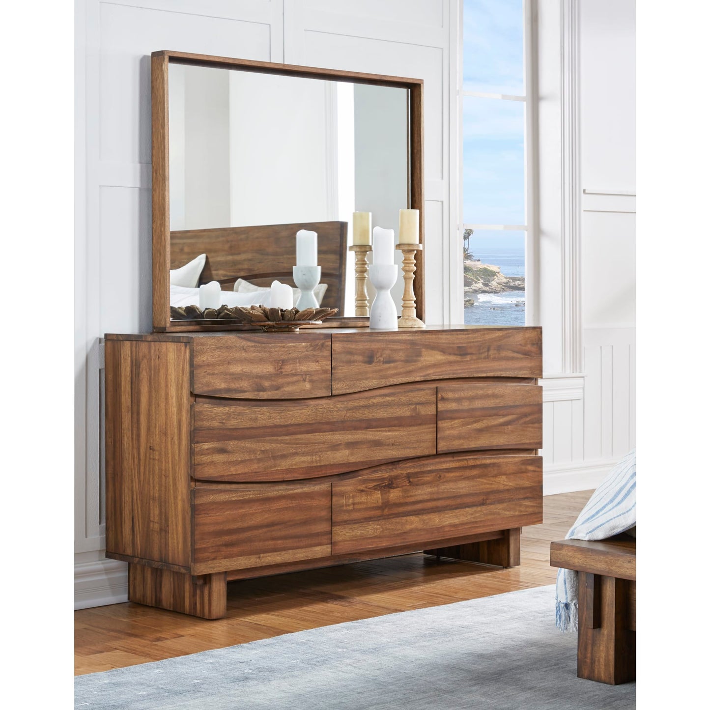 Modus Ocean Six Drawer Solid Wood Dresser in Natural Sengon